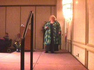 Image: Fashion show--MC Linda Solarczyk